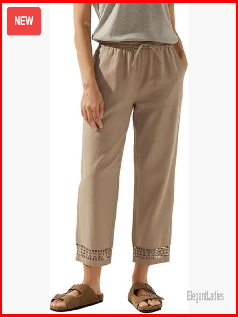Drawstring Elastic Waist Casual Pants With Pockets, Lightweight Fabric
